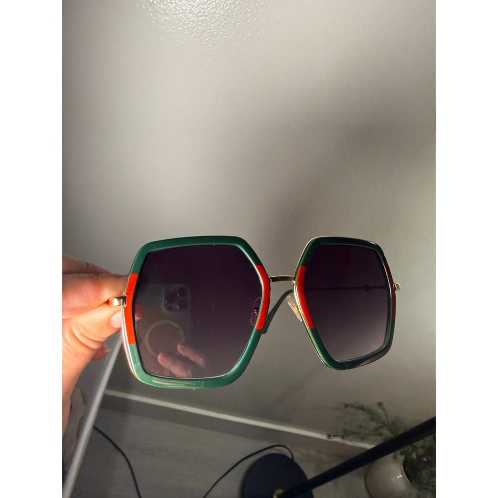 Italian style 70s red green frame gray ombre glam sunglasses model nyc paris guc
